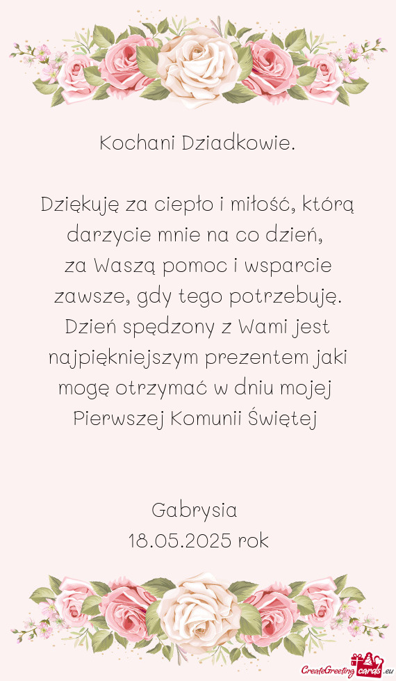 Dziękuję za ciepło i miłość, którą darzycie mnie na co dzień