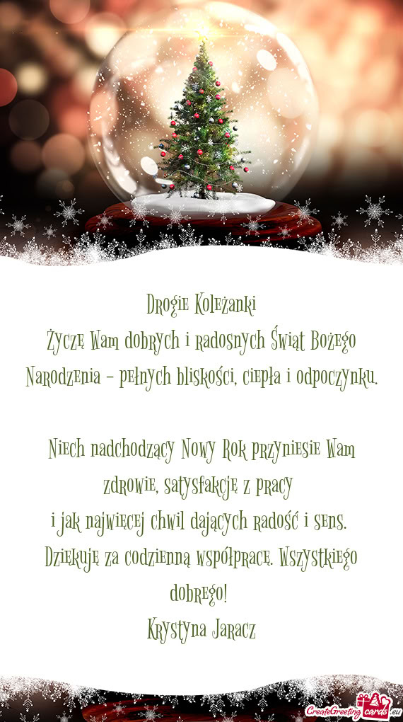 Dziękuję za codzienną współpracę. Wszystkiego dobrego