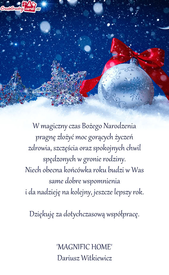 Dziękuję za dotychczasową współpracę