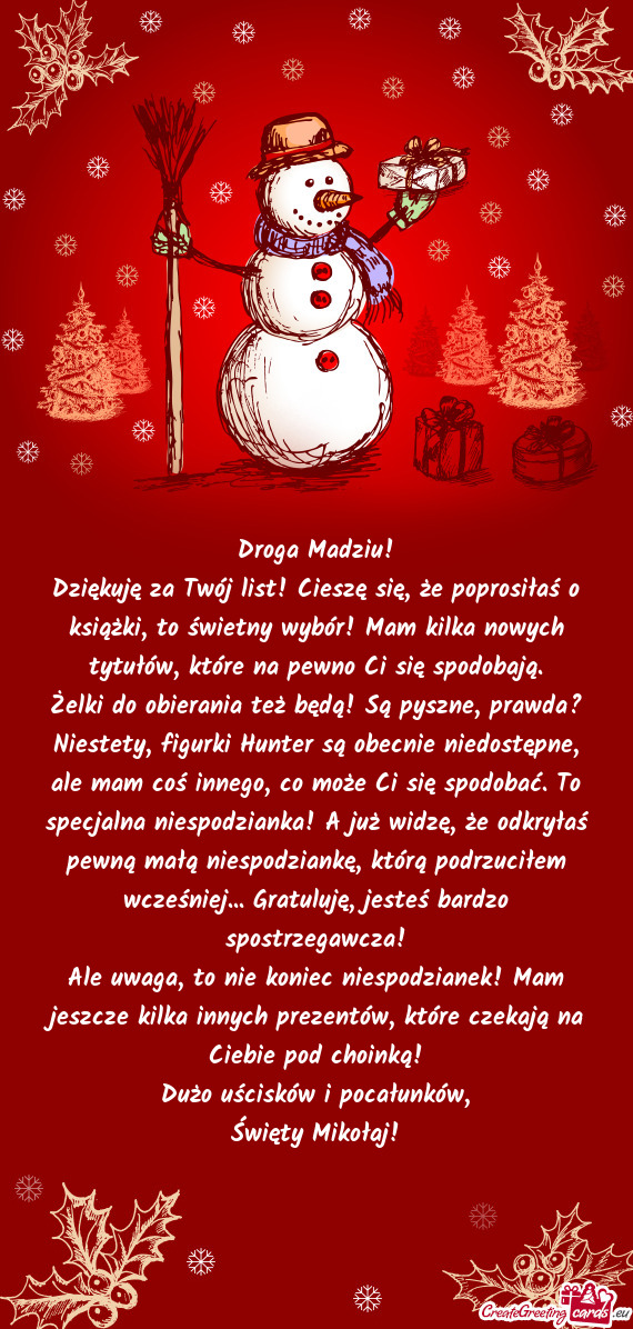 Dziękuję za Twój list! Cieszę się, że poprosiłaś o książki, to świetny wybór! Mam kilka