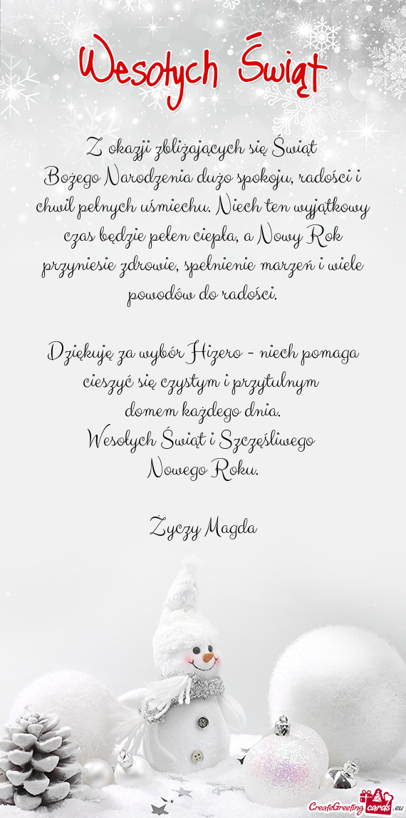 Dziękuję za wybór Hizero - niech pomaga cieszyć się czystym i przytulnym