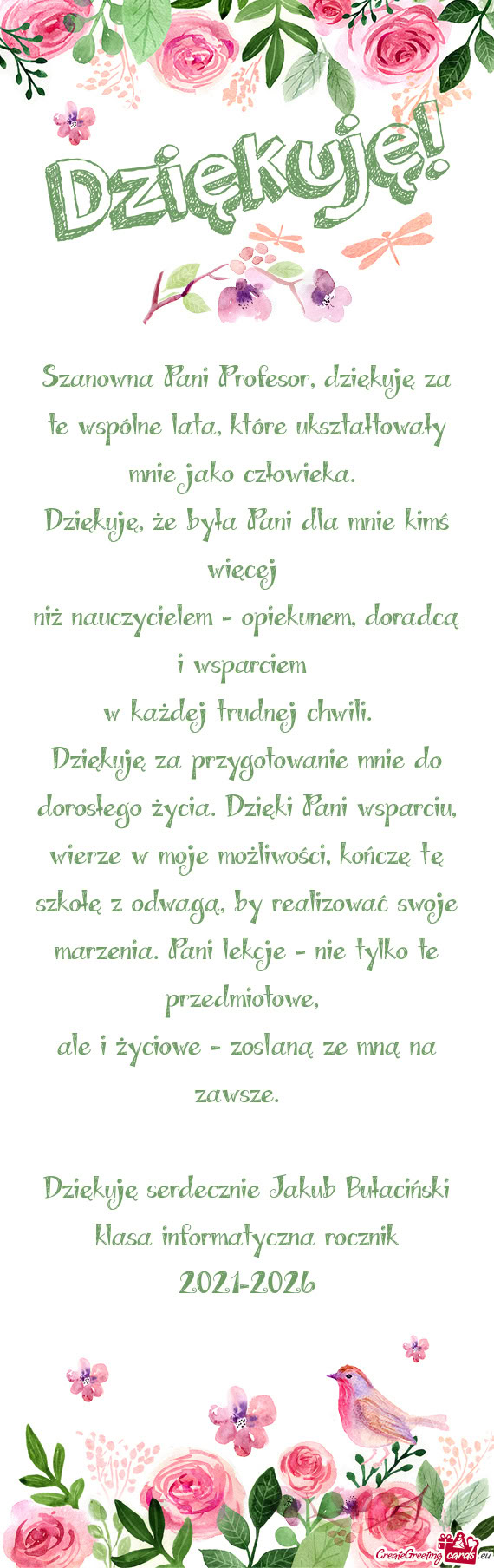 Dziękuję, że była Pani dla mnie kimś więcej