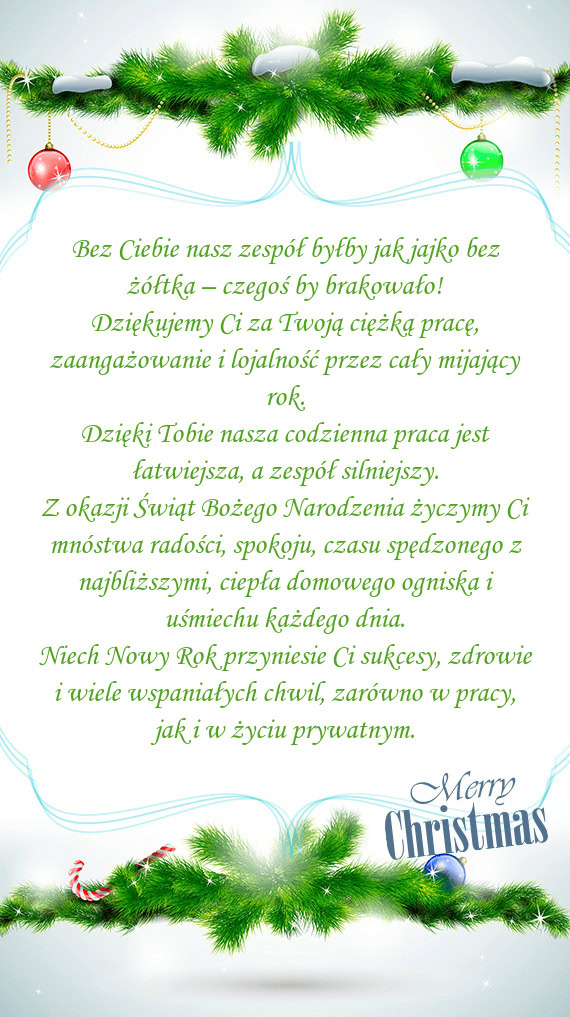 Dziękujemy Ci za Twoją ciężką pracę, zaangażowanie i lojalność przez cały mijający rok