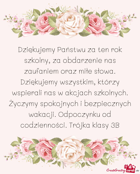 Dziękujemy Państwu za ten rok szkolny, za obdarzenie nas zaufaniem oraz miłe słowa. Dziękujemy