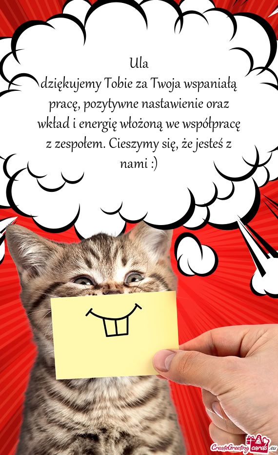 Dziękujemy Tobie za Twoja wspaniałą pracę, pozytywne nastawienie oraz wkład i energię włożon