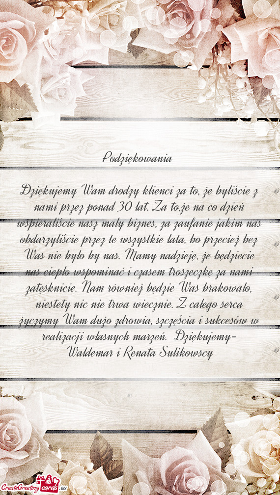 Dziękujemy Wam drodzy klienci za to, że byliście z nami przez ponad 30 lat. Za to,że na co dzie