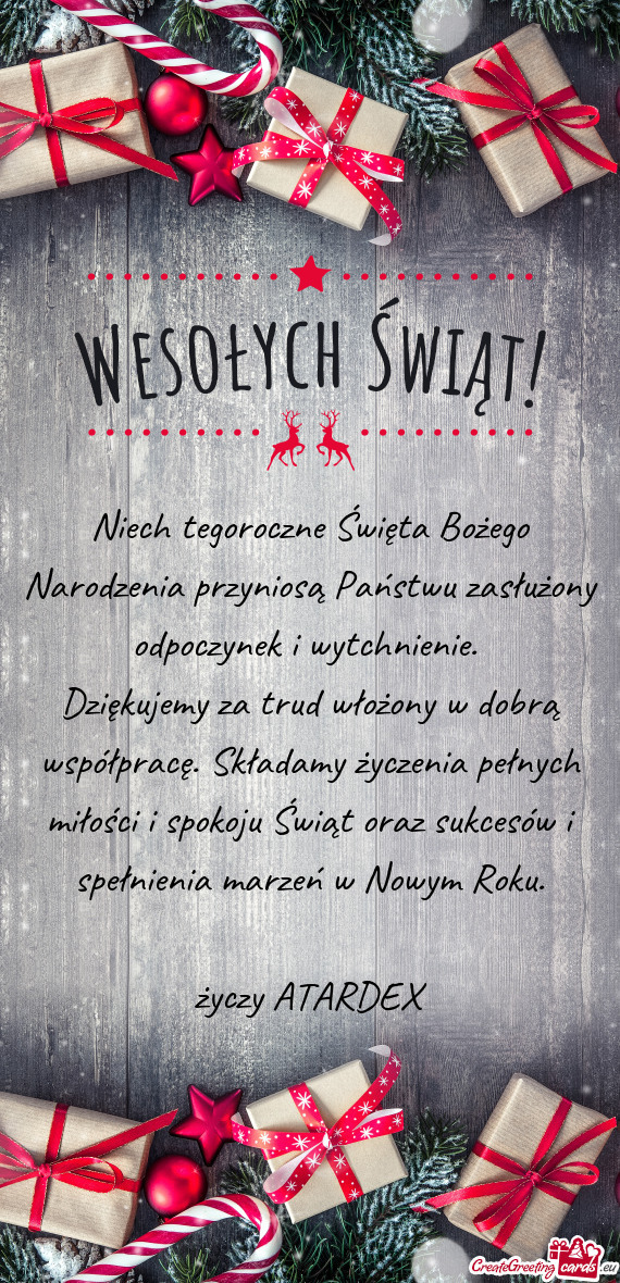 Dziękujemy za trud włożony w dobrą współpracę. Składamy życzenia pełnych miłości i spoko