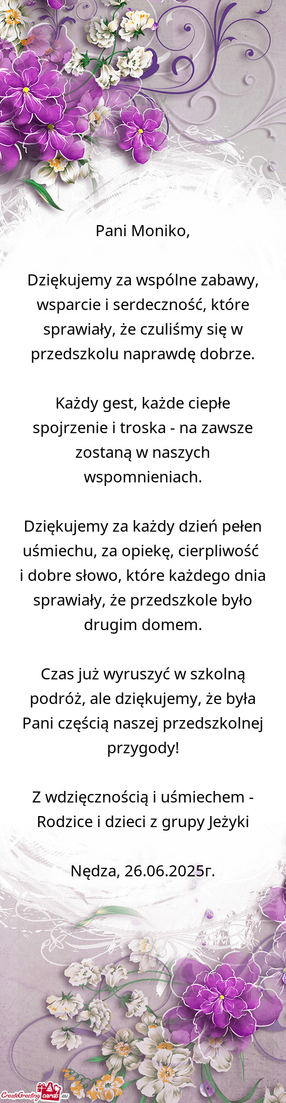 Dziękujemy za wspólne zabawy, wsparcie i serdeczność, które sprawiały, że czuliśmy się w pr