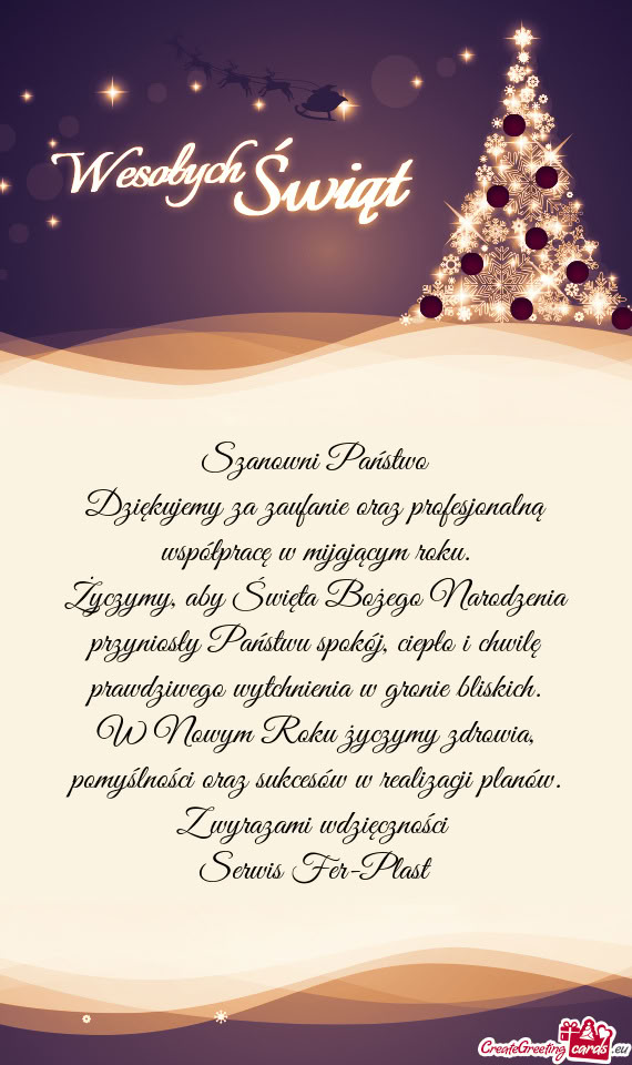 Dziękujemy za zaufanie oraz profesjonalną współpracę w mijającym roku