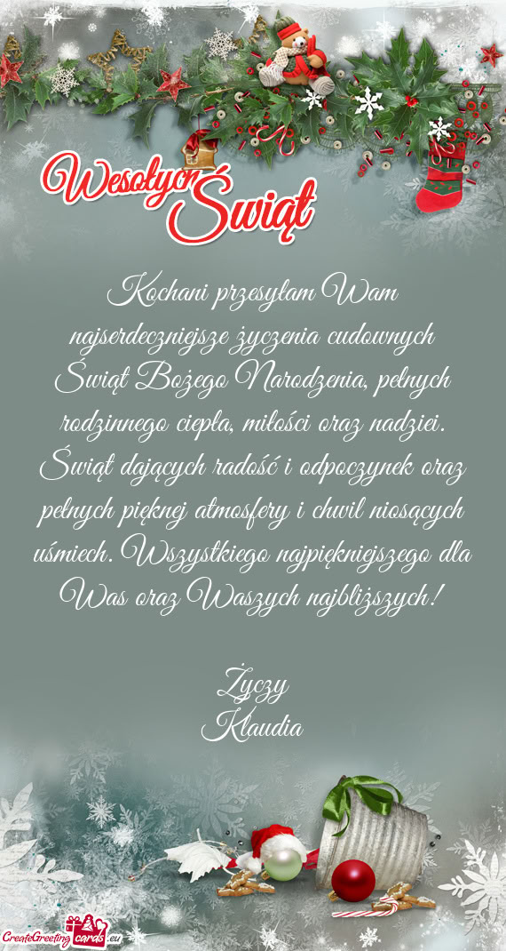 Dzinnego ciepła, miłości oraz nadziei. Świąt dających radość i odpoczynek oraz pełnych pię