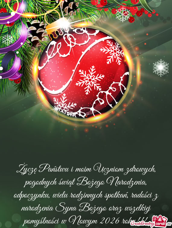 Dzinnych spotkań, radości z narodzenia Syna Bożego oraz wszelkiej pomyślności w Nowym 2026 roku