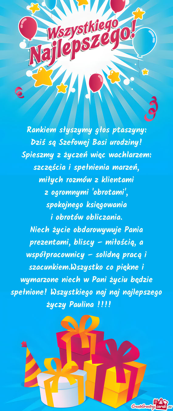 Dziś są Szefowej Basi urodziny