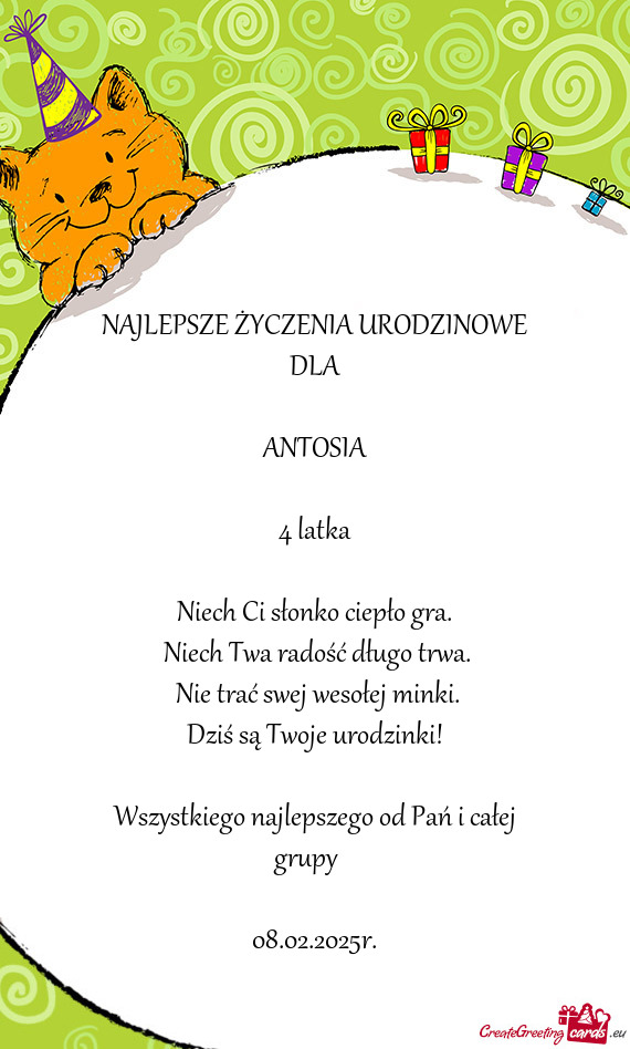 Dziś są Twoje urodzinki! Wszystkiego najlepszego od Pań i całej grupy 🙂 08