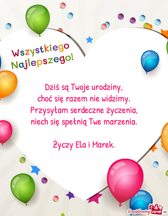 Dziś są Twoje urodziny,  choć się razem nie widzimy.  Przysyłam serdeczne