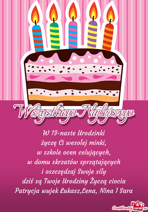 Dziś są Twoje Urodziny Życzą ciocia Patrycja wujek Łukasz,Lena, Nina I Sara