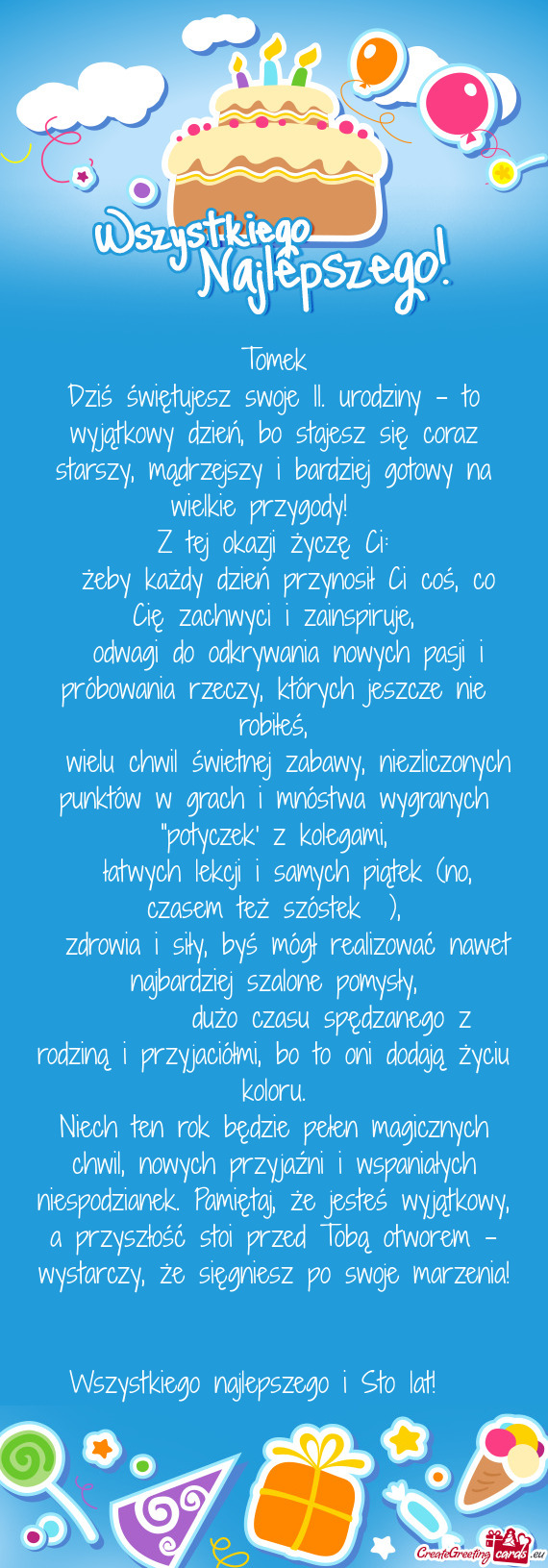 Dziś świętujesz swoje 11. urodziny – to wyjątkowy dzień, bo stajesz się coraz starszy, mądr