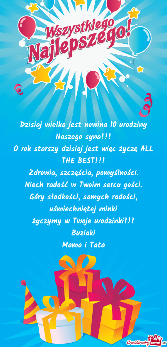 Dzisiaj wielka jest nowina 10 urodziny Naszego syna