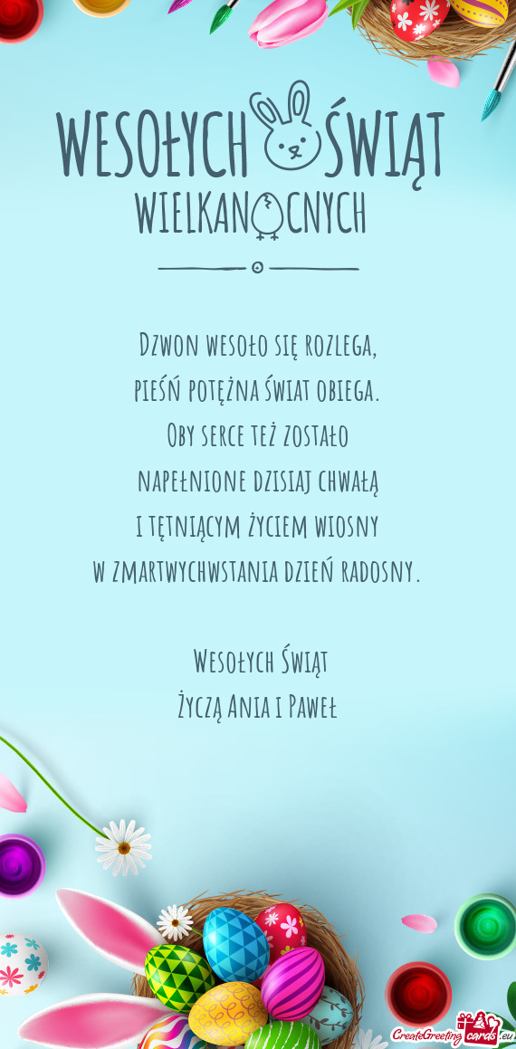 Dzwon wesoło się rozlega,  pieśń potężna świat obiega.  Oby serce też