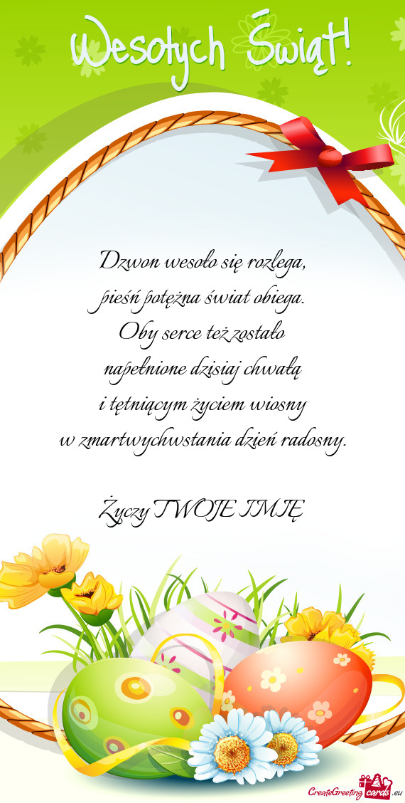 Dzwon wesoło się rozlega,  pieśń potężna świat obiega.  Oby serce też