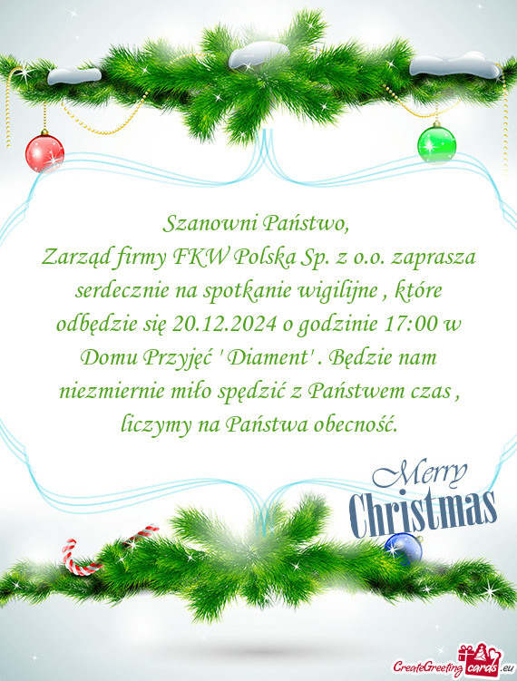 Ę 20.12.2024 o godzinie 17:00 w Domu Przyjęć 