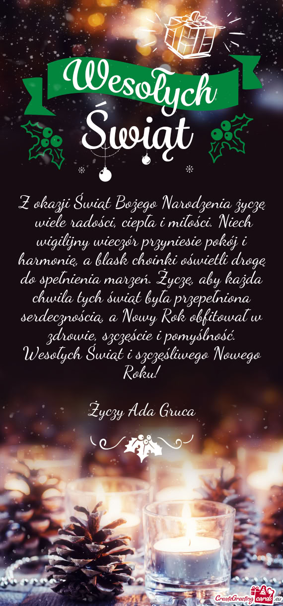 Ę, aby każda chwila tych świąt była przepełniona serdecznością, a Nowy Rok obfitował w zdro