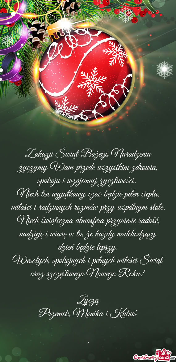 E. Niech świąteczna atmosfera przyniesie radość, nadzieję i wiarę w to, że każdy nadchodząc