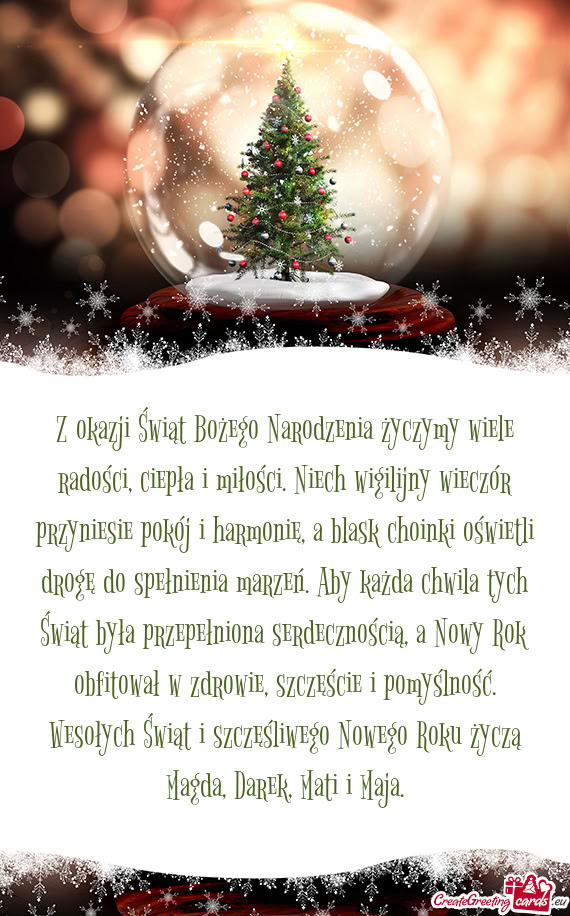 Eczór przyniesie pokój i harmonię, a blask choinki oświetli drogę do spełnienia marzeń. Aby k