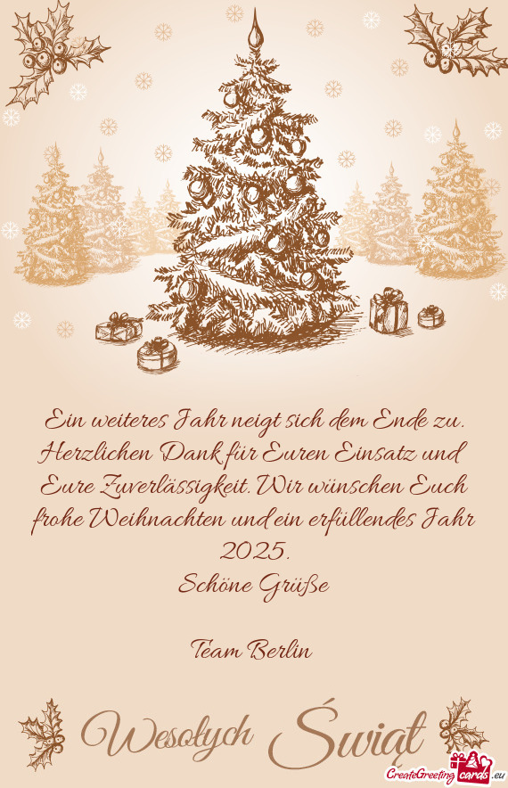 Ein weiteres Jahr neigt sich dem Ende zu. Herzlichen Dank für Euren Einsatz und Eure Zuverlässigke