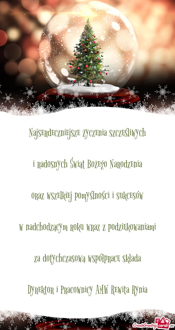 Ej pomyślności i sukcesów w nadchodzącym roku wraz z podziękowaniami za dotychczasową ws