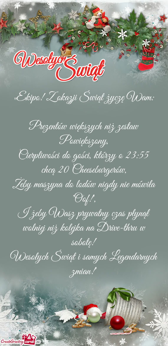 „Ekipo! Z okazji Świąt życzę Wam