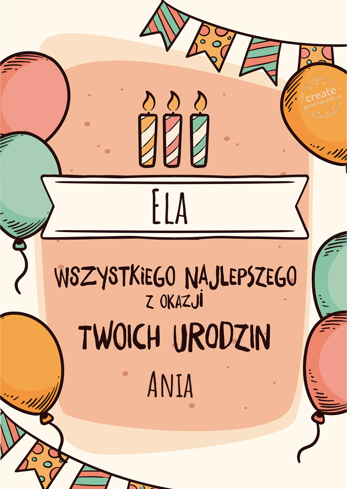 Ela Wszystkiego Najlepszego z okazji Twoich urodzin Ania
