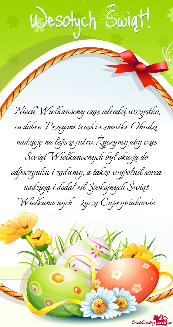 Ełnił serca nadzieją i dodał sił Spokojnych Świąt Wielkanocnych 🐥🐇🐣życzą Cupryniak