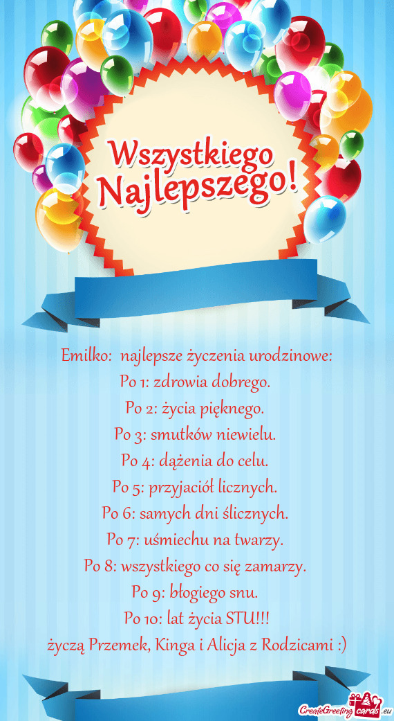 Emilko: najlepsze życzenia urodzinowe: