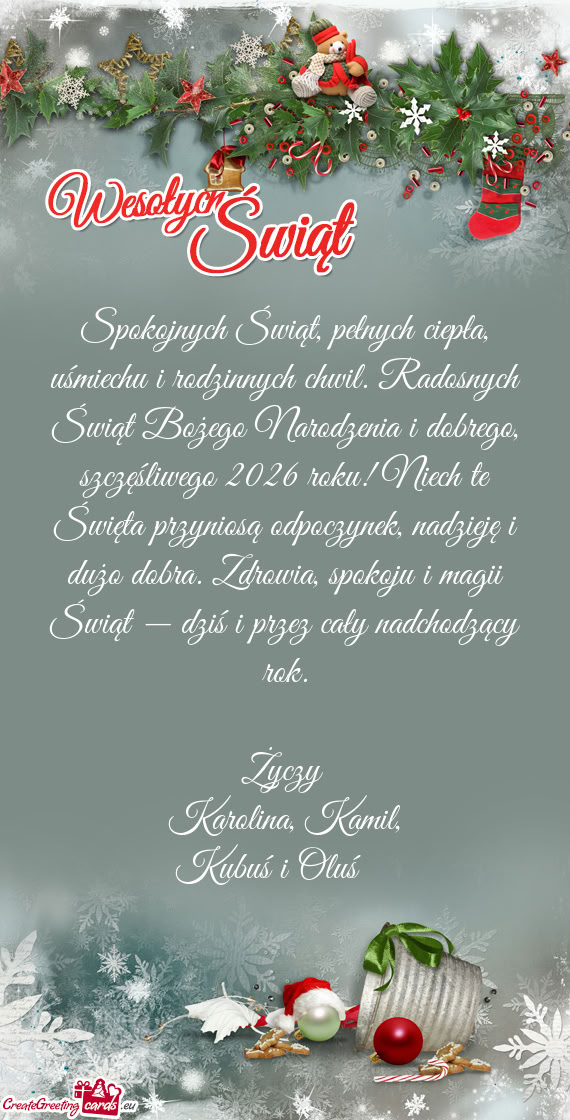 Enia i dobrego, szczęśliwego 2026 roku! Niech te Święta przyniosą odpoczynek, nadzieję i dużo