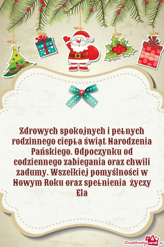 Ennego zabiegania oraz chwili zadumy. Wszelkiej pomyślności w Nowym Roku oraz spełnienia