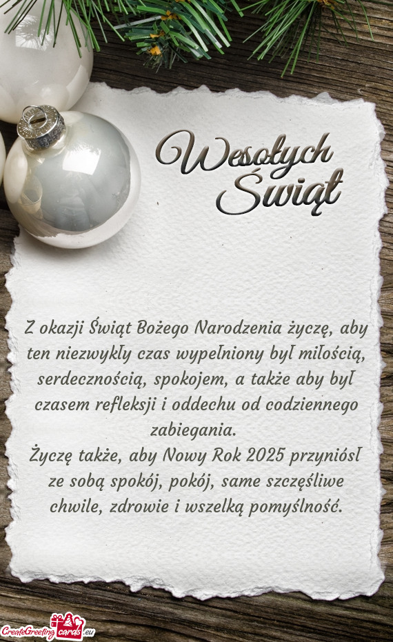 Erdecznością, spokojem, a także aby był czasem refleksji i oddechu od codziennego zabiegania