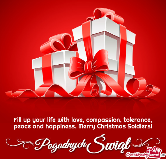 Fill up your life with love, compassion, tolerance, peace and happiness. Merry Christmas Soldiers