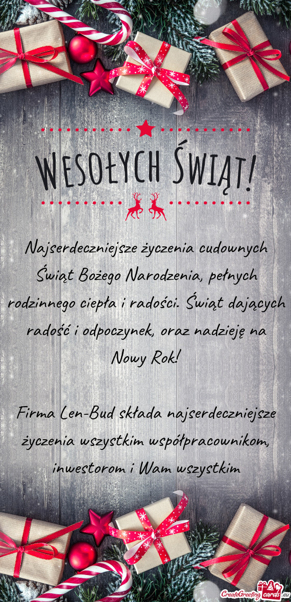 Firma Len-Bud składa najserdeczniejsze życzenia wszystkim współpracownikom, inwestorom i Wam wsz