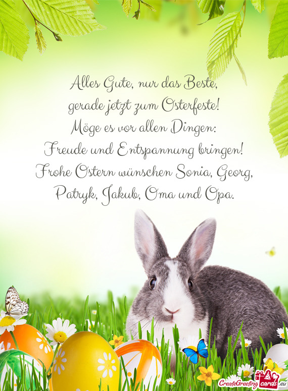 Frohe Ostern wünschen Sonia, Georg, Patryk, Jakub, Oma und Opa