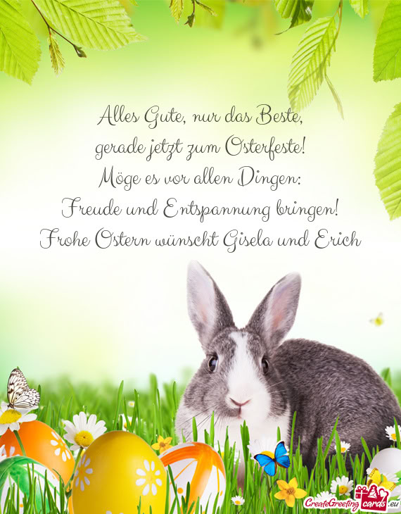 Frohe Ostern wünscht Gisela und Erich