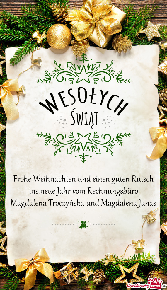 Frohe Weihnachten und einen guten Rutsch ins neue Jahr vom Rechnungsbüro Magdalena Troczyńska und