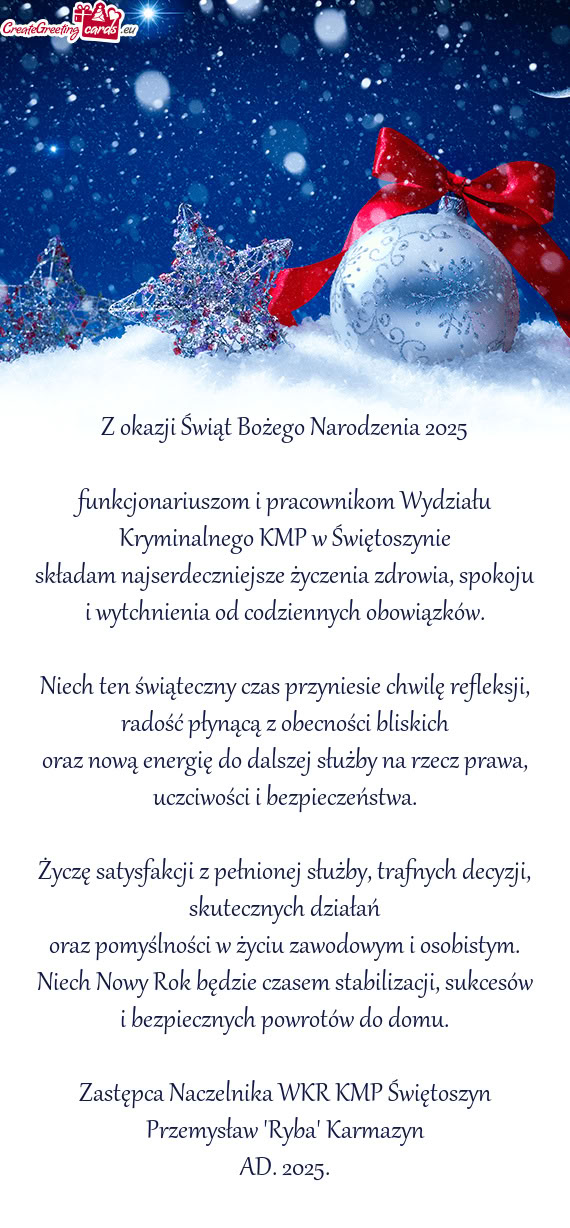 Funkcjonariuszom i pracownikom Wydziału Kryminalnego KMP w Świętoszynie