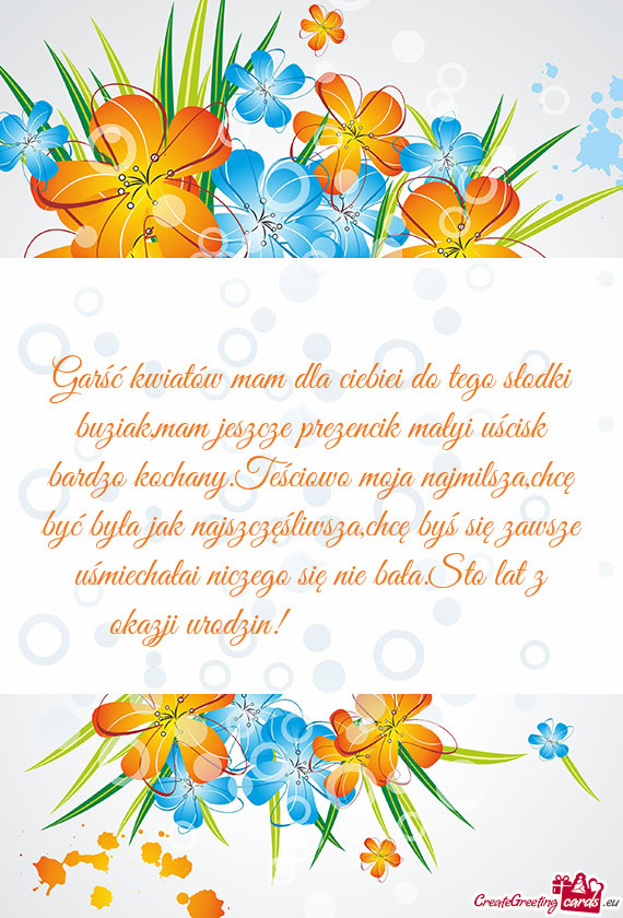 Garść kwiatów mam dla ciebiei do tego słodki buziak,mam jeszcze prezencik małyi uścisk bardzo