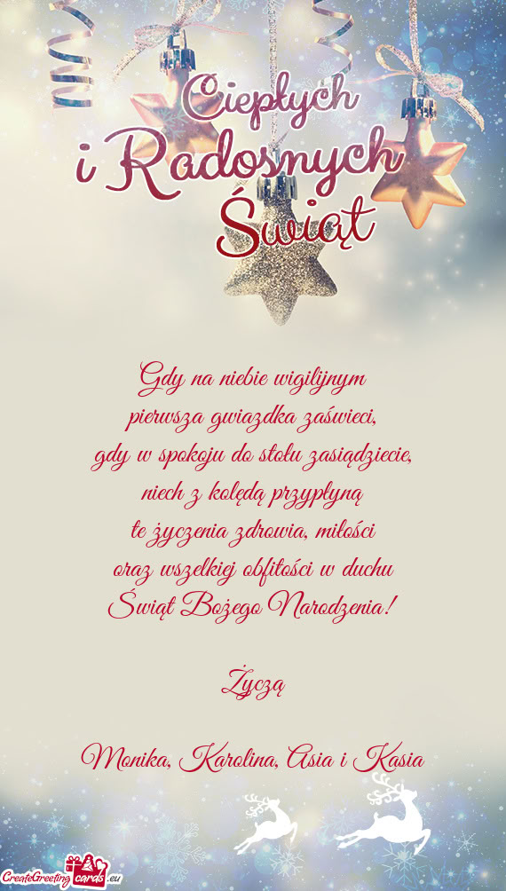 Gdy na niebie wigilijnym  pierwsza gwiazdka zaświeci,  gdy w spokoju do