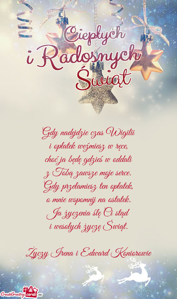 Gdy nadejdzie czas Wigilii  i opłatek weźmiesz w ręce,  choć ja będę