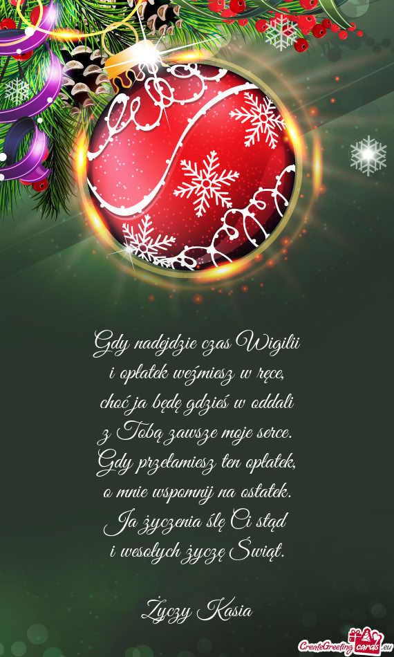 Gdy nadejdzie czas Wigilii  i opłatek weźmiesz w ręce,  choć ja będę