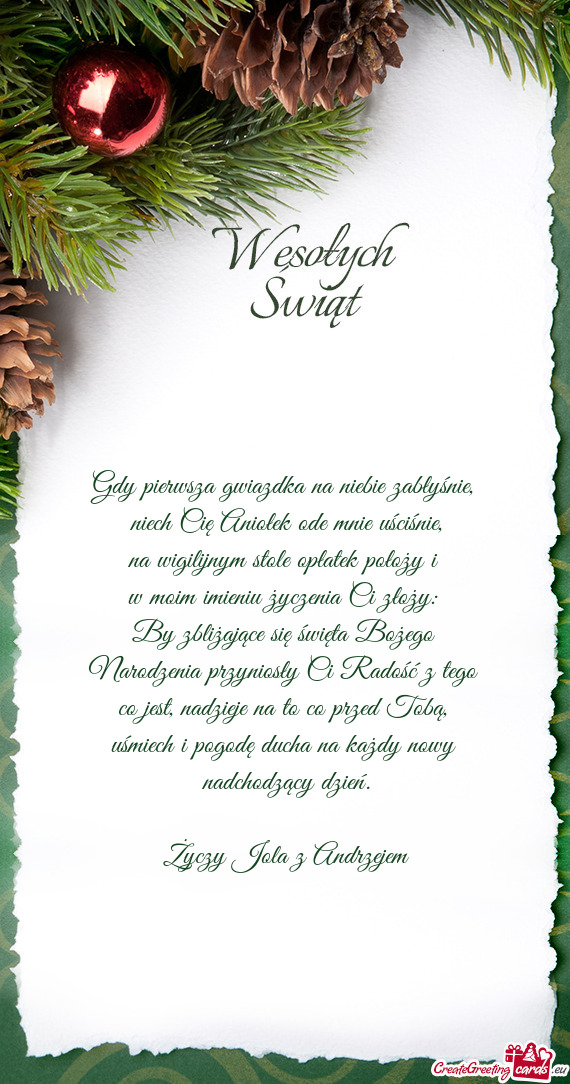 Gdy pierwsza gwiazdka na niebie zabłyśnie,   niech Cię Aniołek ode mnie