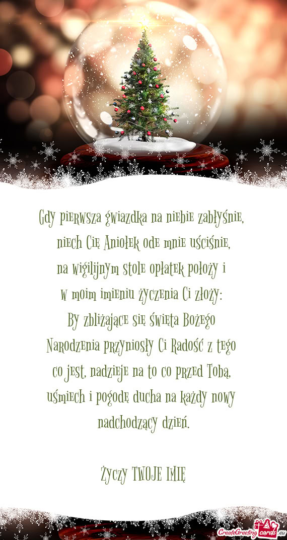 Gdy pierwsza gwiazdka na niebie zabłyśnie,   niech Cię Aniołek ode mnie