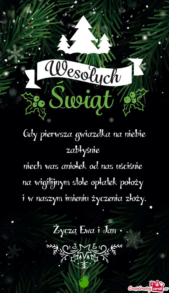 Gdy pierwsza gwiazdka na niebie zabłyśnie   niech was aniołek od nas