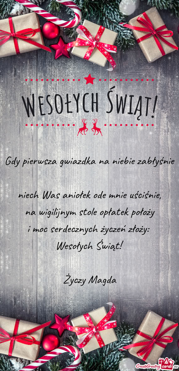 Gdy pierwsza gwiazdka na niebie zabłyśnie  niech Was aniołek ode mnie